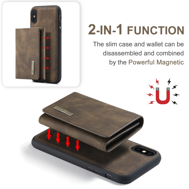 DG.MING M1 Series 3-Fold Multi Card Wallet  Back Cover Shockproof Case with Holder Function For iPhone X(Coffee)