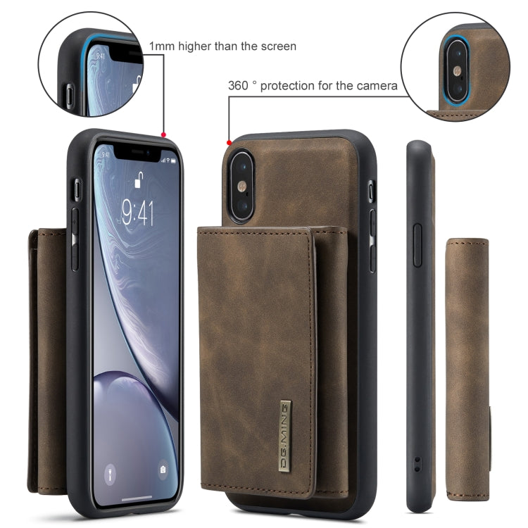 DG.MING M1 Series 3-Fold Multi Card Wallet  Back Cover Shockproof Case with Holder Function For iPhone X(Coffee)