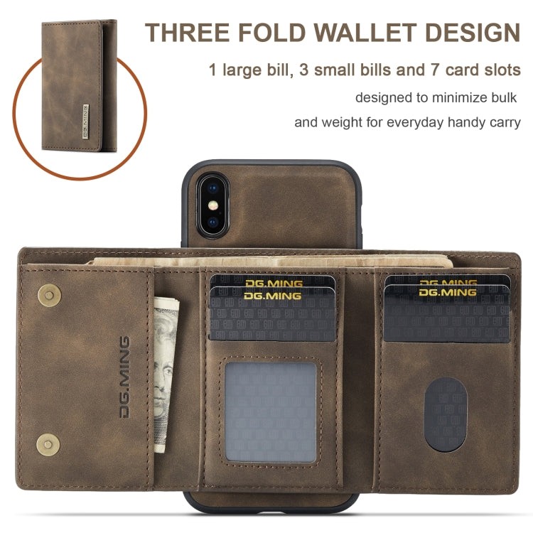 DG.MING M1 Series 3-Fold Multi Card Wallet  Back Cover Shockproof Case with Holder Function For iPhone X(Coffee)