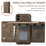 DG.MING M1 Series 3-Fold Multi Card Wallet  Back Cover Shockproof Case with Holder Function For iPhone X(Coffee)