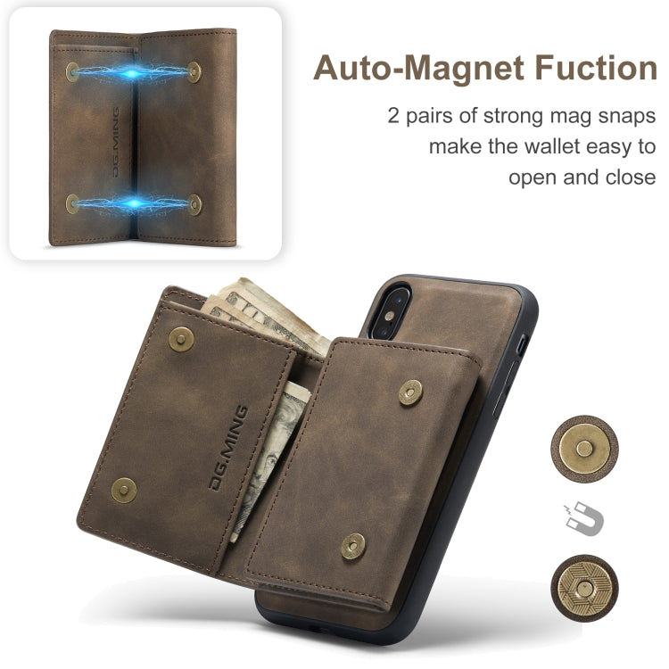 DG.MING M1 Series 3-Fold Multi Card Wallet  Back Cover Shockproof Case with Holder Function For iPhone X(Coffee)