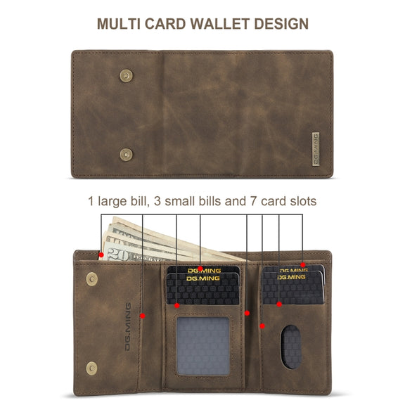 DG.MING M1 Series 3-Fold Multi Card Wallet  Back Cover Shockproof Case with Holder Function For iPhone X(Coffee)