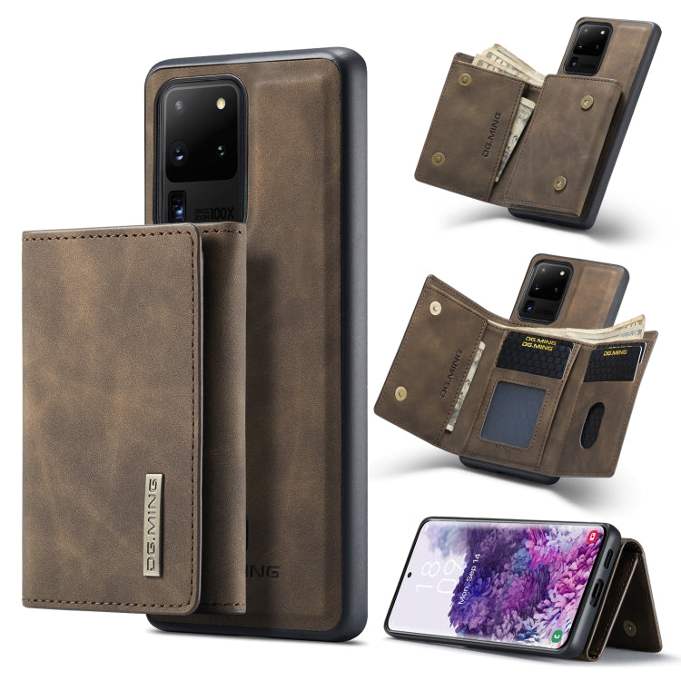 For Samsung Galaxy S20 Ultra DG.MING M1 Series 3-Fold Multi Card Wallet  Back Cover Shockproof Case with Holder Function(Coffee)