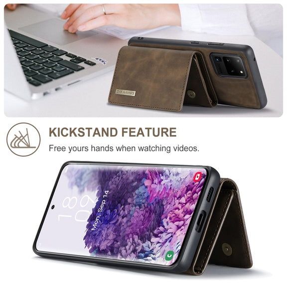 For Samsung Galaxy S20 Ultra DG.MING M1 Series 3-Fold Multi Card Wallet  Back Cover Shockproof Case with Holder Function(Coffee)