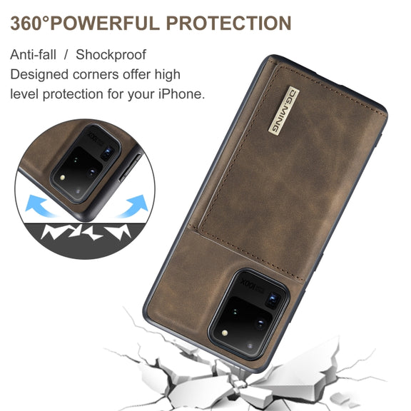 For Samsung Galaxy S20 Ultra DG.MING M1 Series 3-Fold Multi Card Wallet  Back Cover Shockproof Case with Holder Function(Coffee)