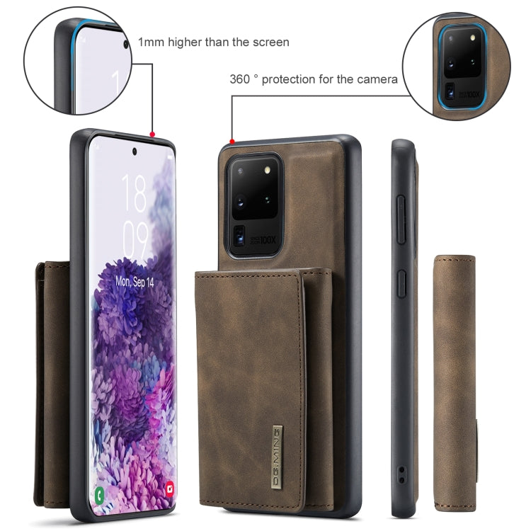 For Samsung Galaxy S20 Ultra DG.MING M1 Series 3-Fold Multi Card Wallet  Back Cover Shockproof Case with Holder Function(Coffee)