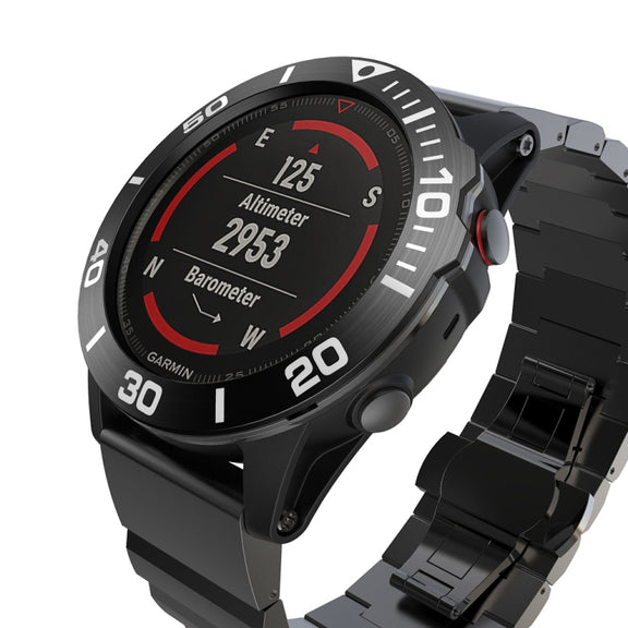 Compatible with Garmin Fenix 5X/5X Plus Smart Watch Steel Bezel Ring, A Version(Black Ring White Letter)
