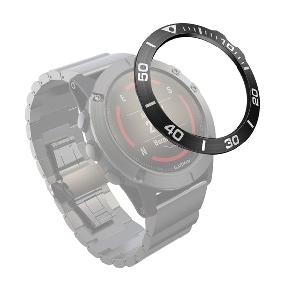 Compatible with Garmin Fenix 5X/5X Plus Smart Watch Steel Bezel Ring, A Version(Black Ring White Letter)