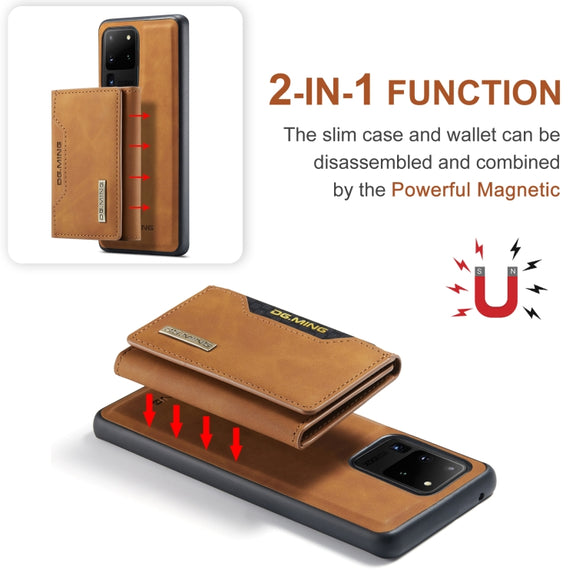 For Samsung Galaxy S20 Ultra DG.MING M2 Series 3-Fold Multi Card Bag Back Cover Shockproof Case with Wallet & Holder Function(Brown)
