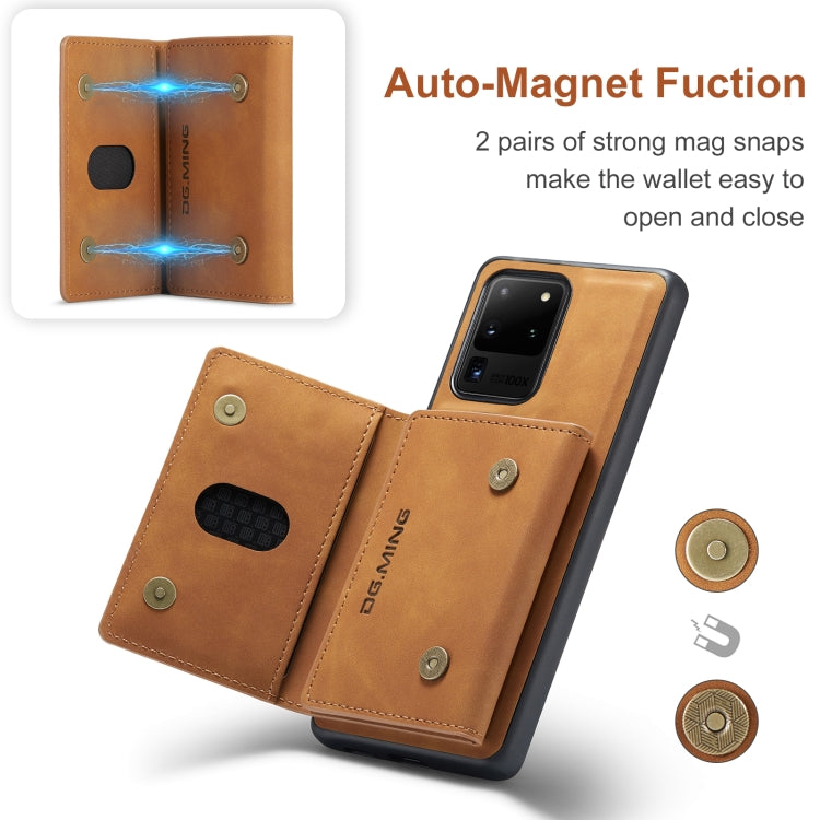 For Samsung Galaxy S20 Ultra DG.MING M2 Series 3-Fold Multi Card Bag Back Cover Shockproof Case with Wallet & Holder Function(Brown)