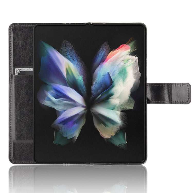 For Samsung Galaxy Z Fold3 5G Crazy Horse Texture Horizontal Flip Leather Case with Holder & Card Slots & Lanyard(Black)