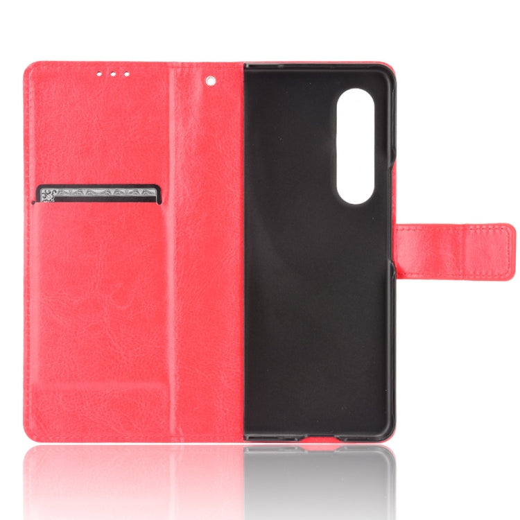 For Samsung Galaxy Z Fold3 5G Crazy Horse Texture Horizontal Flip Leather Case with Holder & Card Slots & Lanyard(Red)