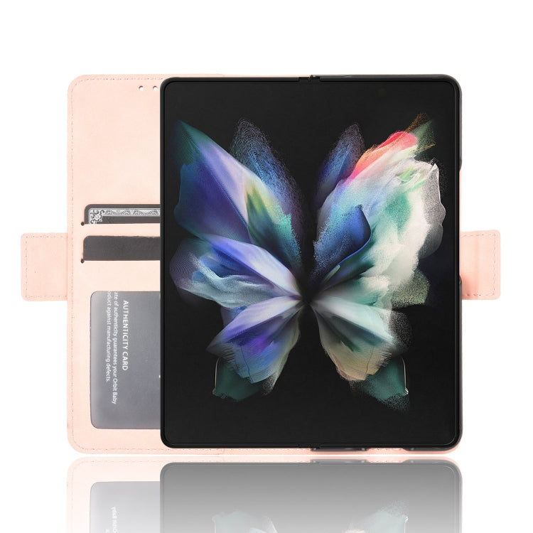 For Samsung Galaxy Z Fold3 5G Skin Feel Calf Pattern Horizontal Flip Leather Case with Holder & Card Slots & Photo Frame(Pink)