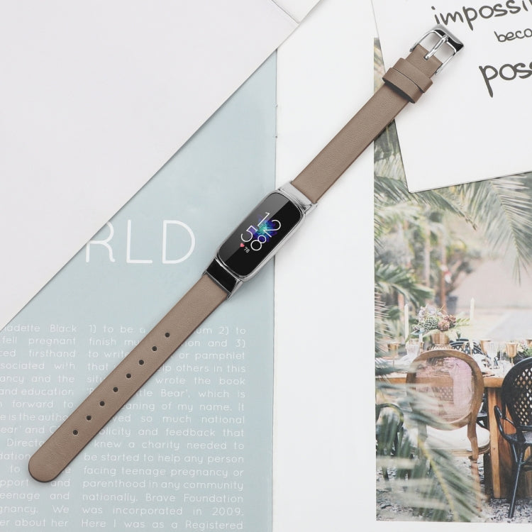 For Fitbit Luxe Leather Watch Band, Size:S(Grey)