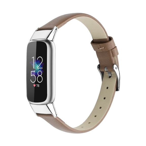 For Fitbit Luxe Leather Watch Band, Size:S(Grey)
