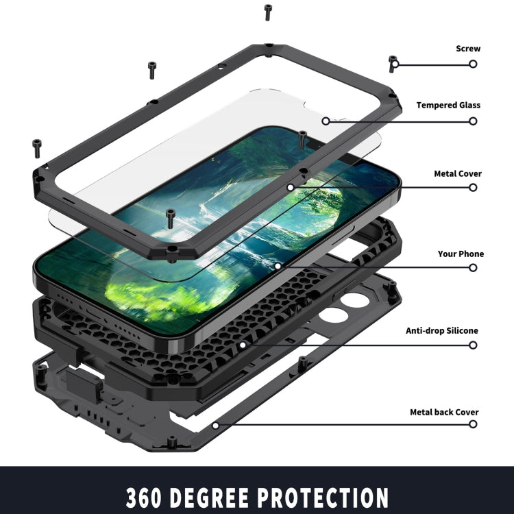 For iPhone 13 R-JUST Sliding Camera Shockproof Life Water-resistant Dust-proof Metal + Silicone Protective Case with Holder(Black)