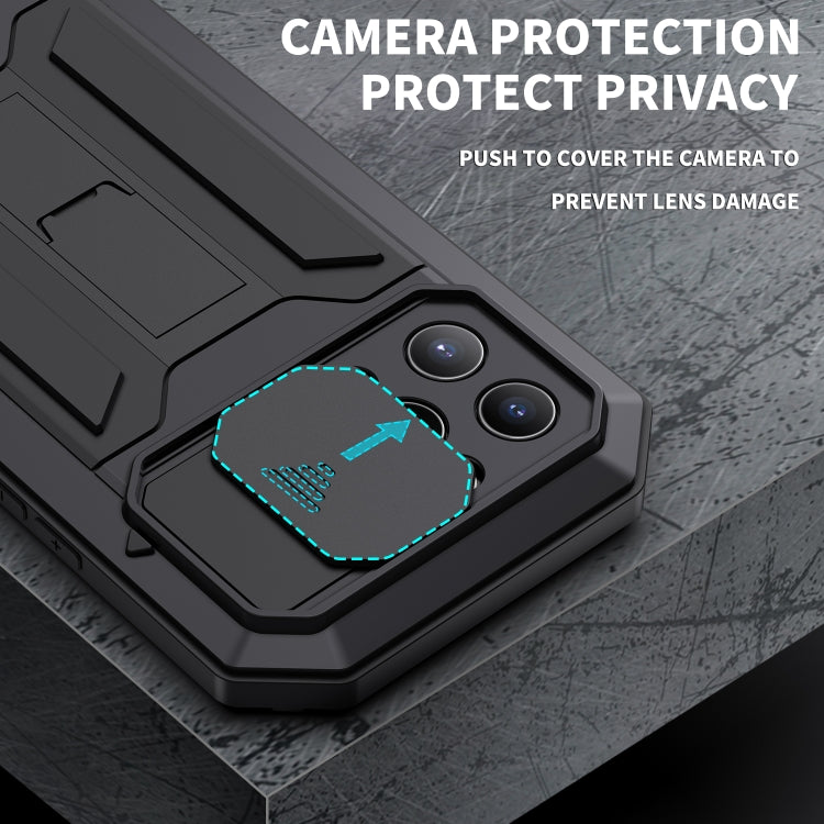 For iPhone 13 Pro R-JUST Sliding Camera Shockproof Life Water-resistant Dust-proof Metal + Silicone Protective Case with Holder (Black)