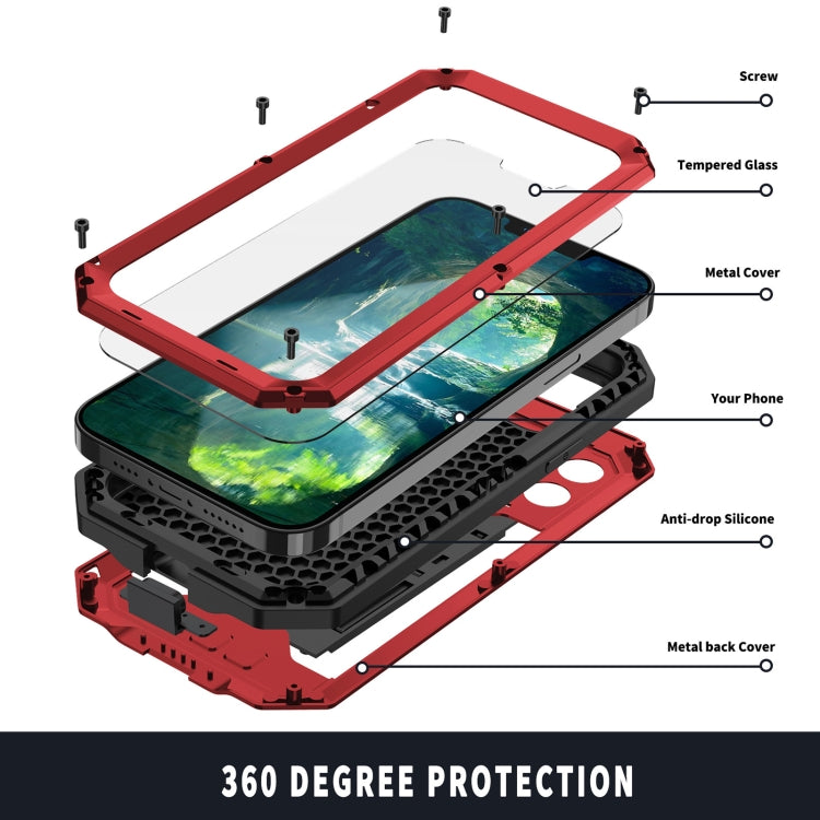 For iPhone 13 Pro Max R-JUST Sliding Camera Shockproof Life Water-resistant Dust-proof Metal + Silicone Protective Case with Holder (Red)