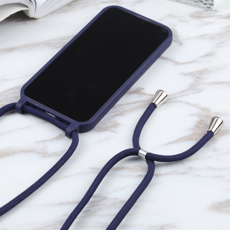 For iPhone 13 Pro Candy Colors TPU Protective Case with Lanyard (Dark Blue)