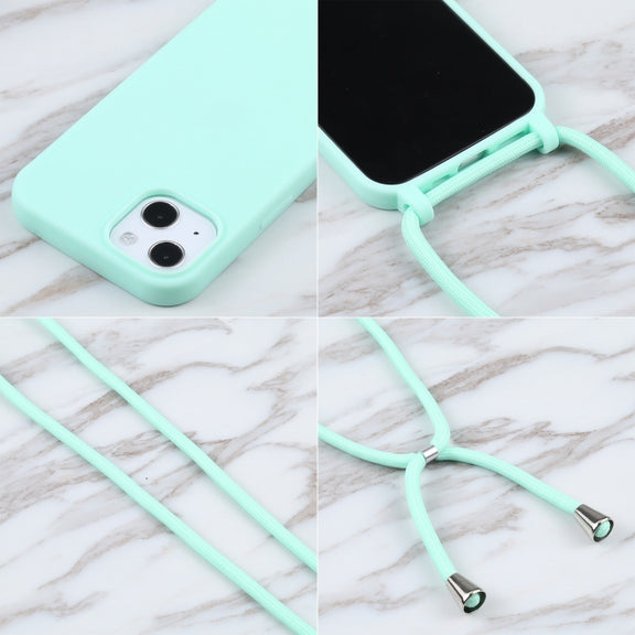 For iPhone 13 Pro Candy Colors TPU Protective Case with Lanyard (Mint Green)
