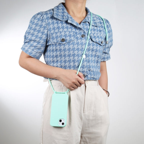 For iPhone 13 Pro Candy Colors TPU Protective Case with Lanyard (Mint Green)