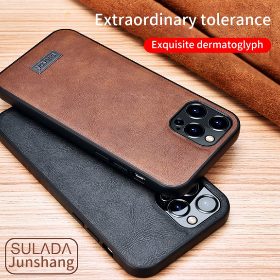 For iPhone 13 SULADA Shockproof TPU + Handmade Leather Protective Case(Brown)
