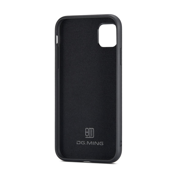 DG.MING M1 Series 3-Fold Multi Card Wallet  Back Cover Shockproof Case with Holder Function For iPhone 11(Black)
