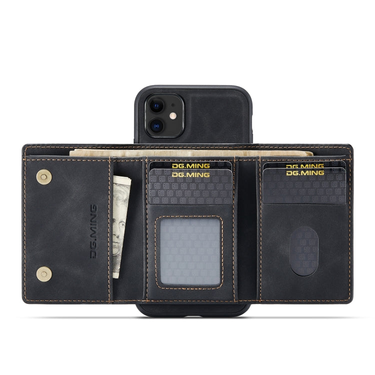 DG.MING M1 Series 3-Fold Multi Card Wallet  Back Cover Shockproof Case with Holder Function For iPhone 11(Black)