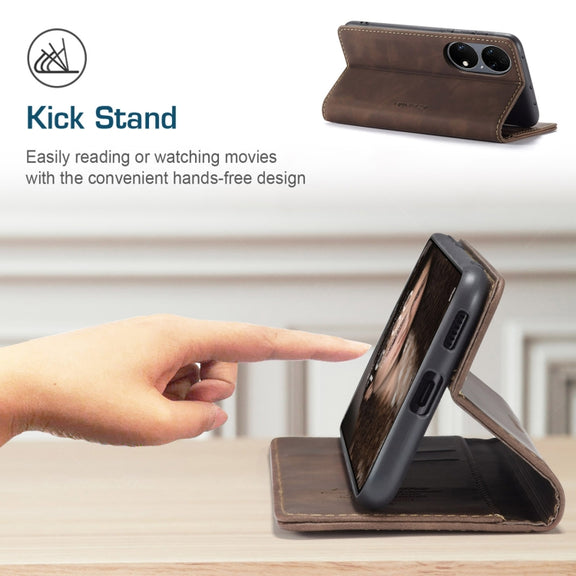 CaseMe 013 Multifunctional Horizontal Flip Leather Case with Holder & Card Slot & Wallet For Huawei P50(Coffee)