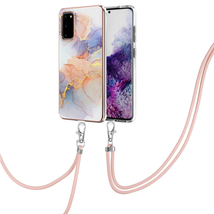 For Samsung Galaxy S20 Electroplating Pattern IMD TPU Shockproof Case with Neck Lanyard(Milky Way White Marble)