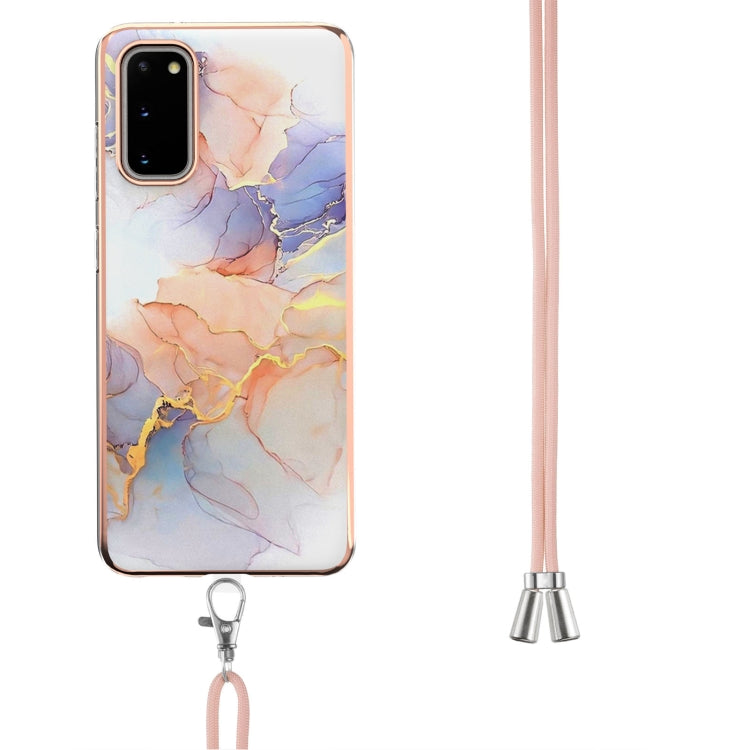 For Samsung Galaxy S20 Electroplating Pattern IMD TPU Shockproof Case with Neck Lanyard(Milky Way White Marble)