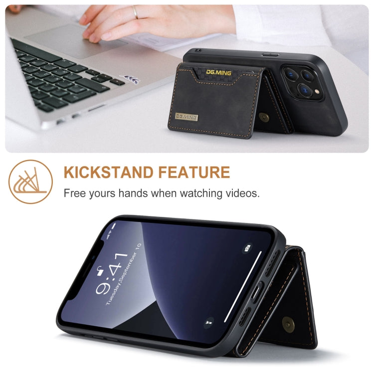 For iPhone 13 Pro DG.MING M2 Series 3-Fold Card Bag Shockproof Case with Wallet & Holder Function (Black)