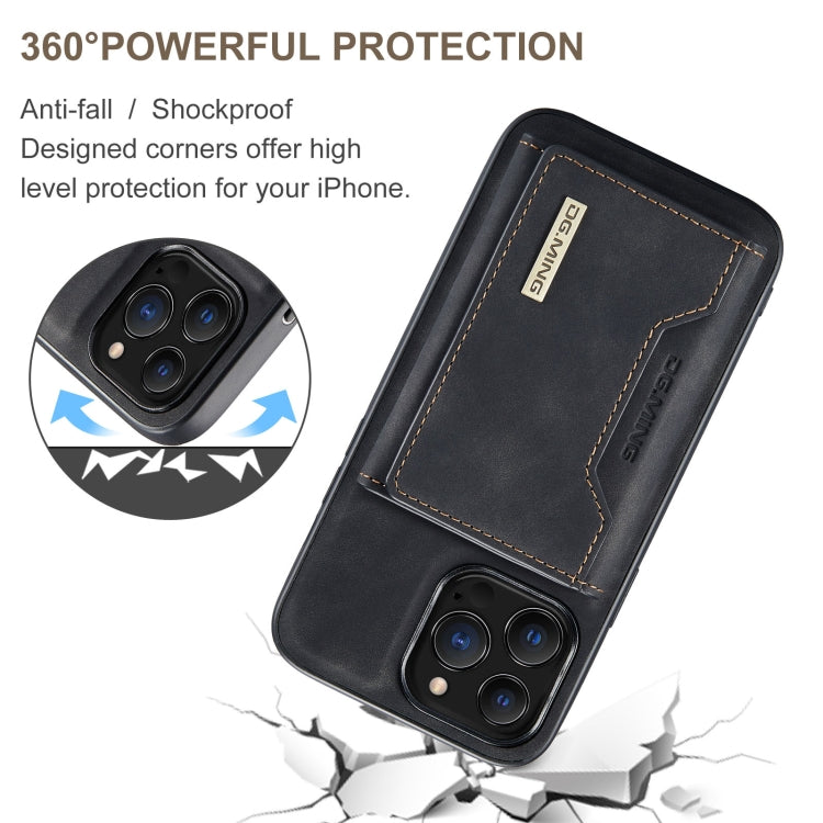 For iPhone 13 Pro DG.MING M2 Series 3-Fold Card Bag Shockproof Case with Wallet & Holder Function (Black)