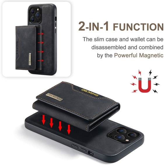 For iPhone 13 Pro DG.MING M2 Series 3-Fold Card Bag Shockproof Case with Wallet & Holder Function (Black)