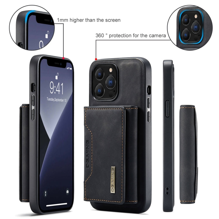 For iPhone 13 Pro DG.MING M2 Series 3-Fold Card Bag Shockproof Case with Wallet & Holder Function (Black)