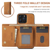 For iPhone 13 Pro Max DG.MING M1 Series 3-Fold Multi Card Wallet Shockproof Case with Holder Function (Brown)