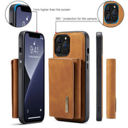 For iPhone 13 Pro Max DG.MING M1 Series 3-Fold Multi Card Wallet Shockproof Case with Holder Function (Brown)