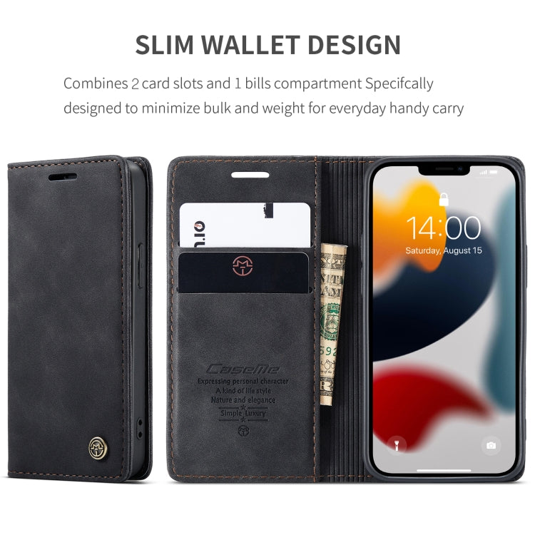 For iPhone 13 mini CaseMe-013 Multifunctional Retro Frosted Horizontal Flip Leather Case with Card Slot & Holder & Wallet (Black)