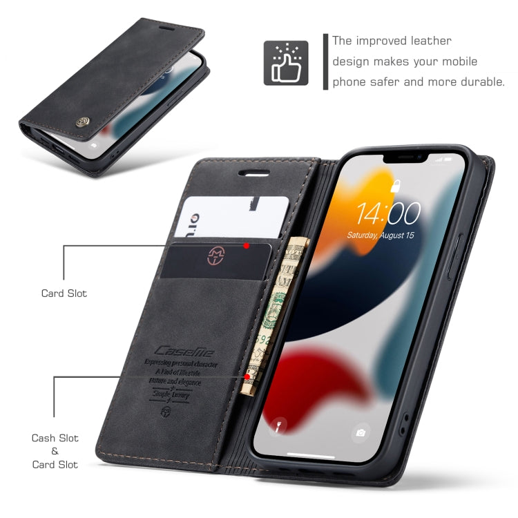 For iPhone 13 mini CaseMe-013 Multifunctional Retro Frosted Horizontal Flip Leather Case with Card Slot & Holder & Wallet (Black)