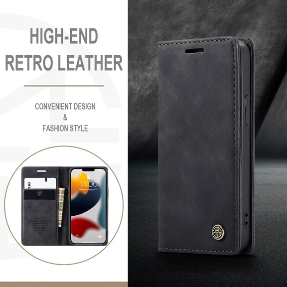 For iPhone 13 mini CaseMe-013 Multifunctional Retro Frosted Horizontal Flip Leather Case with Card Slot & Holder & Wallet (Black)