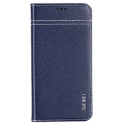 For iPhone XR GEBEI Top-grain Leather Horizontal Flip Protective Case with Holder & Card Slots(Blue)