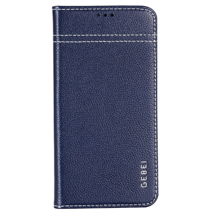 For iPhone XR GEBEI Top-grain Leather Horizontal Flip Protective Case with Holder & Card Slots(Blue)