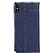 For iPhone XR GEBEI Top-grain Leather Horizontal Flip Protective Case with Holder & Card Slots(Blue)