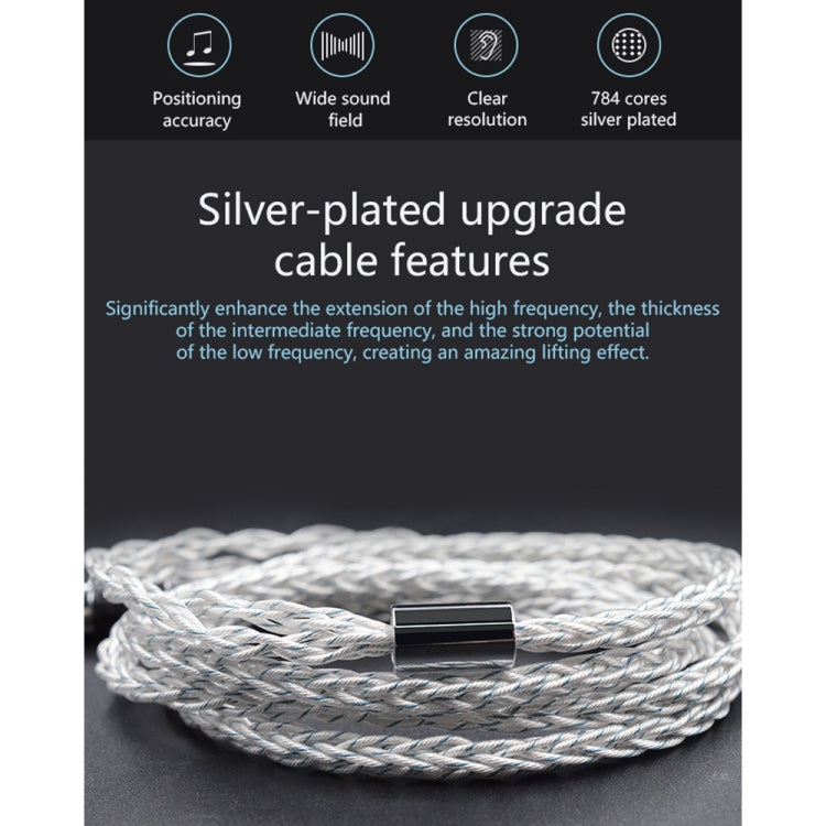 KZ 3.5mm Plug 784-core Blue Silver Mixed Braided Silver-plated Earphone Upgrade Cable For KZ ZS10 Pro / DQ6 / ASX, Cable Length: 1.2m(C Style)