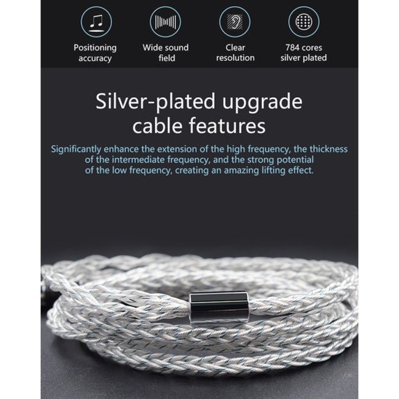 KZ 3.5mm Plug 784-core Blue Silver Mixed Braided Silver-plated Earphone Upgrade Cable For KZ ZS10 Pro / DQ6 / ASX, Cable Length: 1.2m(C Style)