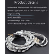 KZ 3.5mm Plug 784-core Blue Silver Mixed Braided Silver-plated Earphone Upgrade Cable For KZ ZS10 Pro / DQ6 / ASX, Cable Length: 1.2m(C Style)