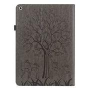 For iPad Pro 10.5 2017 / 10.2 2019 Tree & Deer Pattern Pressed Printing Horizontal Flip PU Leather Case with Holder & Card Slots & Sleep / Wake-up Function(Grey)