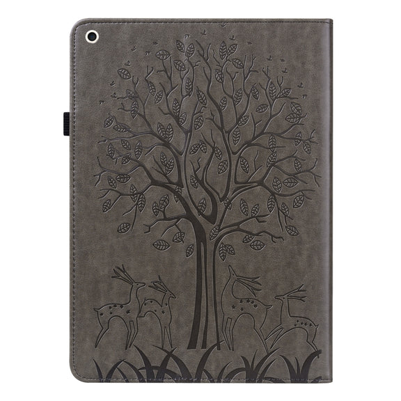 For iPad Pro 10.5 2017 / 10.2 2019 Tree & Deer Pattern Pressed Printing Horizontal Flip PU Leather Case with Holder & Card Slots & Sleep / Wake-up Function(Grey)