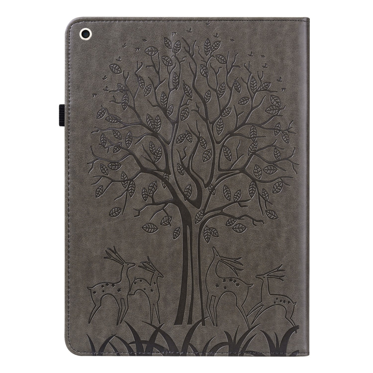 For iPad Pro 10.5 2017 / 10.2 2019 Tree & Deer Pattern Pressed Printing Horizontal Flip PU Leather Case with Holder & Card Slots & Sleep / Wake-up Function(Grey)