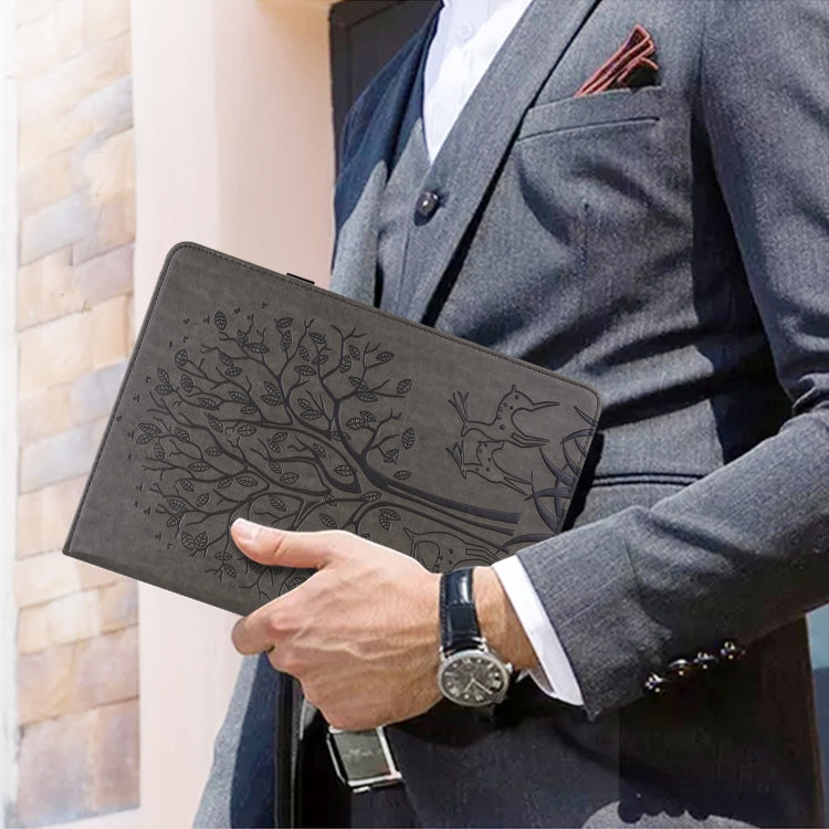 For iPad Pro 10.5 2017 / 10.2 2019 Tree & Deer Pattern Pressed Printing Horizontal Flip PU Leather Case with Holder & Card Slots & Sleep / Wake-up Function(Grey)